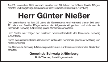 Traueranzeige von Günter Nießer von Pegnitz-Zeitung